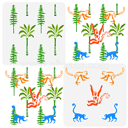 Plastic Drawing Painting Stencils Templates, Monkey & Palm tree & Pine tree Pattern, 30x30cm, 2pcs/set.(DIY-WH0172-1021)