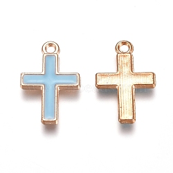 Alloy Enamel Pendants, Cross, Golden, Blue, 16.5x11x1.5mm, Hole: 1.4mm, 10pcs/Bag(ENAM-TAC0002-03D)