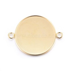 201 Stainless Steel Cabochon Connector Settings, Plain Edge Bezel Cups, Flat Round, Real 24K Gold Plated, Tray: 30mm, 42x32x2mm, Hole: 3mm(STAS-F191-15G-J)