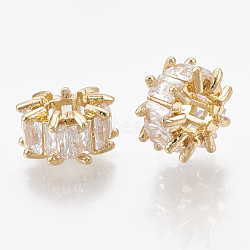 Cubic Zirconia Beads, with Brass Findings, Real 18K Gold Plated, Flower, Clear, 8x4.5mm, Hole: 3.5mm(KK-S348-096)