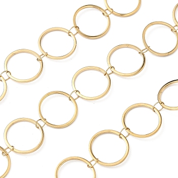 304 Stainless Steel Ring Link Chains, Soldered, with Spool, Ion Plating(IP), Golden, 14x1mm