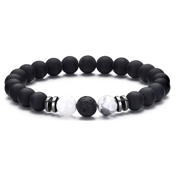 8mm Round Frosted Natural Obsidian & Howlite & Lava Rock Beaded Stretch Bracelets for Women Men