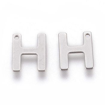 304 Stainless Steel Charms, Letter, Letter.H, 11x9x0.6mm, Hole: 1mm