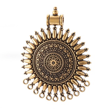 Tibetan Style Alloy Chandelier Components, Flat Round with Flower, Antique Golden, 68x51x8.5mm, Hole: 2.5mm, Inner Diameter: 4.5mm
