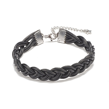 Cowhide Leather Braided Cord Bracelets for Men Women, Black, 7-1/2 inch(19cm)