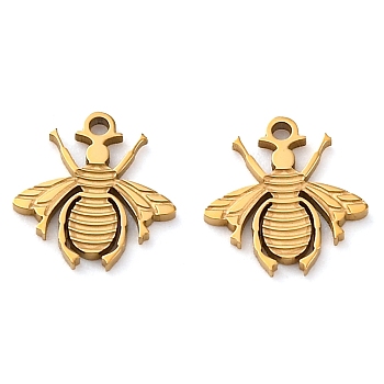 304 Stainless Steel Charms, Bees Charms, Ion Plating(IP), Golden, 8x8x1mm, Hole: 0.8mm