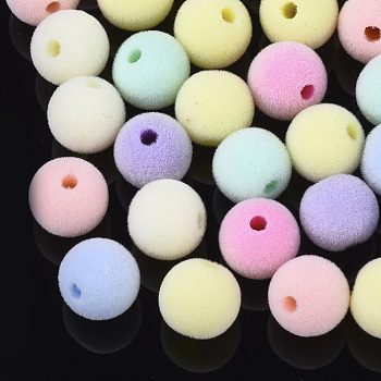 Flocky Acrylic Beads, Round, Mixed Color, 10x9mm, Hole: 2mm