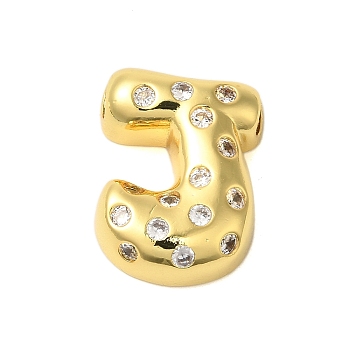 Rack Plating Brass Micro Pave Clear Cubic Zirconia Perdants, Cadmium Free & Lead Free, Long-Lasting Plated, Real 18K Gold Plated, Letter J, 22x17x6mm, Hole: 4x3mm