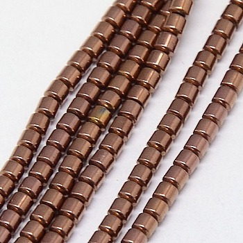 Electroplate Non-magnetic Synthetic Hematite Beads Strands, Column, Grade A, Copper Plated, 3x3mm, Hole: 1mm, about 127pcs/strand, 16 inch