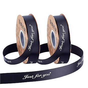 Polyester Ribbon, with Word Printed, Just for you, Black, 1 inch(25mm), about 45m/roll