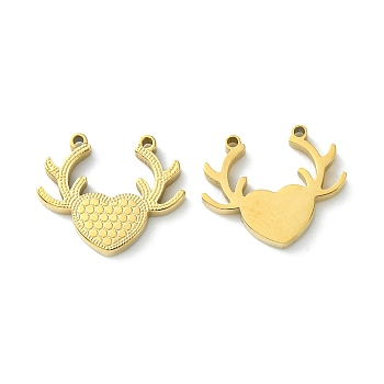 Ion Plating(IP) 304 Stainless Steel Manual Polishing Charms, Antler, Golden, 12.5x15x2mm, Hole: 0.9mm