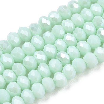 Electroplate Glass Beads Strands, Pearl Luster Plated, Faceted, Rondelle, Light Cyan, 3x2mm, Hole: 0.8mm, about 165~169pcs/strand, 15~16 inch(38~40cm)