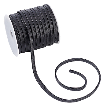 PU Imitation Leather Cord, for Clothing, Flat, Black, 6x2mm, about 21.87 Yards(20m)/Roll