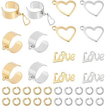 DIY Love Charm Cuff Ring Making Kit, Including Stainless Steel Loop Ring Base, 304 Stainless Steel Charms & Jump Rings, Golden & Stainless Steel Color, 36Pcs/box