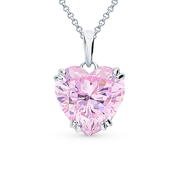 Heart Cubic Zirconia Pendant Necklaces, with Rhodium Plated 925 Sterling Silver Rolo Chain, Platinum, 15.75 inch(40cm)