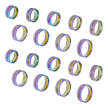 18Pcs 9 Size 201 Stainless Steel Grooved Finger Rings Set for Men Women, Rainbow Color, Inner Diameter: 16~22.2mm, Wide: 8mm, 2Pcs/size