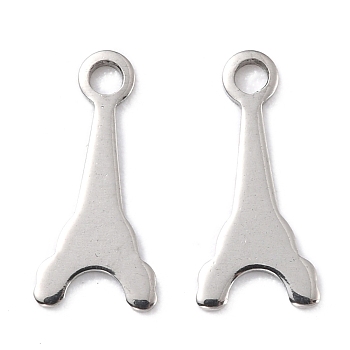 201 Stainless Steel Charms, Eiffel Tower, Stainless Steel Color, 12x5.5x0.7mm, Hole: 1.4mm