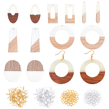 Olycraft DIY Resin Dangle Earring Making Kits, 14Pcs Teardrop & Geometry Resin & Walnut Wood Pendants, Brass Earring Hooks & 2 Styles Jump Rings, Mixed Color, 78pcs/box