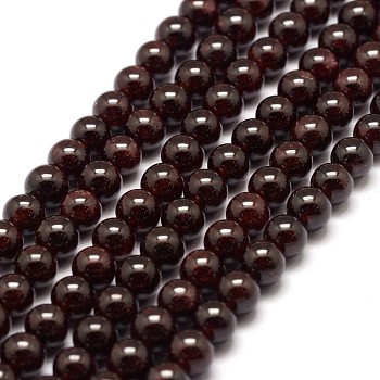 Natural Garnet Bead Strands, Round, 6.5mm, Hole: 1mm, about 63pcs/strand, 15.3 inch