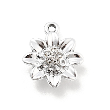 Alloy Rhinestone Pendants, UV Plated, Flower, Platinum, 17x14.5x5.5mm, Hole: 1.2mm