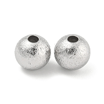 Brass Textured Beads, Round, Real Platinum Plated, 10x9mm, Hole: 3mm
