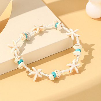 Bohemian Shell Beaded Stretch Bracelets, Summer Beach Vacation Starfish Stretch Bracelets for Women