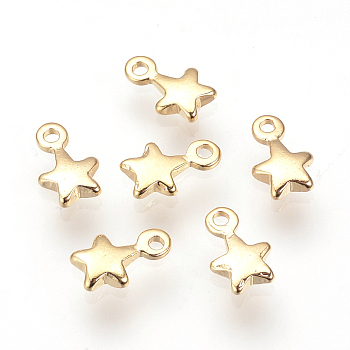 Brass Charms, Nickel Free, Real 18K Gold Plated, Star, 7x4.5x1.5mm, Hole: 1mm
