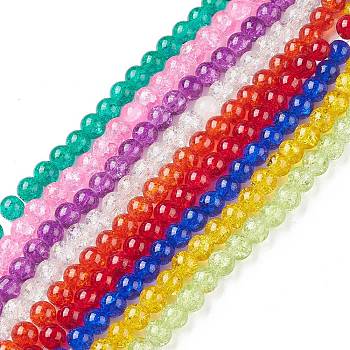 Crackle Glass Beads Strands, Round, Mixed Color, 4mm, Hole: 1.1~1.3mm, about 200pcs/strand, 31.4 inch