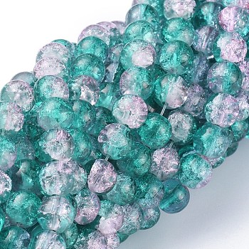 Crackle Glass Beads Strands, Round, Dark Cyan, 8mm, Hole: 1.3~1.6mm, 31.4 inch
