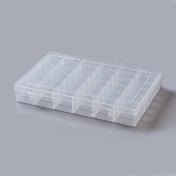 Plastic Bead Containers, Adjustable Dividers Box, 36 Compartments, Rectangle, Clear, 27.5x19x4.5cm, Compartments: 4.6x3cm, 36 compartments/box
