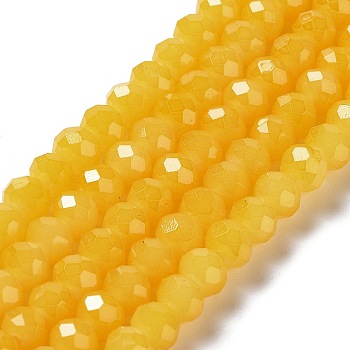Baking Painted Imitation Jade Glass Bead Strands, Faceted Rondelle, Gold, 6x5mm, Hole: 1.2mm, about 85pcs/strand, 16.73''(42.5cm)