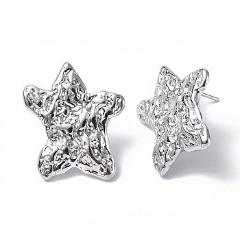 304 Stainless Steel Textured Star Stud Earrings for Women, Stainless Steel Color, 21.5x19mm, Pin: 0.7mm