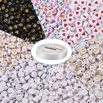 DIY Children's Day Gift Stretch Bracelets Kits, include Flat Round Acrylic Beads, Elastic Crystal Thread, Mixed Color, Beads: 7x3.5~4mm, Hole: 1~2mm, 1700pcs