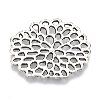 Tibetan Style Alloy Filigree Joiners Links, Cadmium Free & Lead Free, Flower, Antique Silver, 26.5x32x1.5mm, about 250pcs/1000g