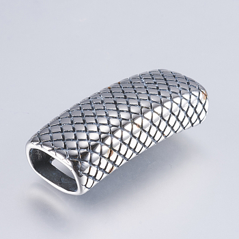 304 Stainless Steel Slide Charms, Rectangle with Snakeskin Pattern, Antique Silver, 16.5x39x13mm, Hole: 7x13mm