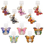 PVC Mobile Dustproof Plugs, with Alloy Rhinestone and Alloy Enamel Pendants, Butterfly, Mixed Color, 2.5~3.2cm, 10pcs/set(PALLOY-AB00207)