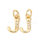 Brass Micro Pave Cubic Zirconia Charms, Cadmium Free & Lead Free, Real 18K Gold Plated, with Jump Ring, Letter J, 11x6x1.5mm, jump ring: 5x1mm, 3.5mm inner diameter(X-KK-I382-03G-J)