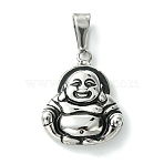 PVD Vacuum Plating 304 Stainless Steel Pendants, Long-Lasting Plated, Buddha Charm, Antique Silver, 26.5x21.5x6mm, Hole: 8.5x4.5mm(STAS-L275-19AS)