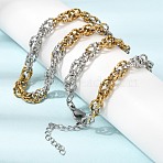 6MM Duo Tone 304 Stainless Steel Textured Rope Chain Necklaces, Golden & Stainless Steel Color, 15.94 inch(40.5cm)(SA-CBA70A3-01GP)
