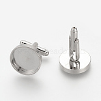 Brass Cuff Settings, Cufflink Findings for Apparel Accessories, Platinum, Tray: 14mm, 27.6x18mm(KK-Q675-75)
