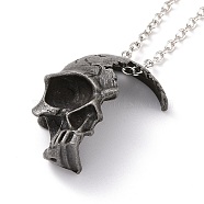 Retro Alloy Broken Half Skull Pendant Necklace for Men Women, Gunmetal & Platinum, 23.62 inch(60cm)(NJEW-B085-04A)