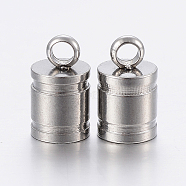 201 Stainless Steel Cord Ends, End Caps, Column, Stainless Steel Color, 11x7mm, Hole: 2.5mm, 6mm inner diameter(STAS-P198-07F)