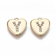 Brass Micro Pave Clear Cubic Zirconia Charms, Nickel Free, Real 18K Gold Plated, Flat Heart, Letter.Y, 10x10x1mm, Hole: 1mm(KK-N231-234Y-NF)