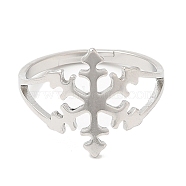 304 Stainless Steel Adjustable Rings, Christmas Snowflake, Stainless Steel Color, US Size 6(16.5mm)(RJEW-K245-53P)