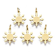 316 Surgical Stainless Steel Charms, with Jump Rings, Snowflake, Real 14K Gold Plated, 11x10x1mm, Hole: 2mm, Jump Ring: 3.5x1mm, 2mm inner diameter(STAS-N097-033)
