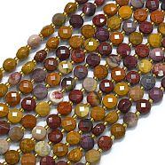 Natural Mookaite Beads Strands, with Seed Beads, Faceted, Flat Round, 6~6.5x4mm, Hole: 1mm, about 50pcs/strand, 15.35''(39cm)(G-K389-B58-01)