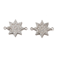925 Sterling Silver Connector Charms, with Clear Cubic Zirconia, Star, Real Platinum Plated, 16.5x20.5x1.7mm, Hole: 1mm(STER-H110-04P)