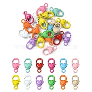 20Pcs Spray Painted Alloy Lobster Claw Clasps, Oval with Heart Pattern, Mixed Color, 17x9x4mm, Hole: 2.5mm(FIND-YW0001-79)