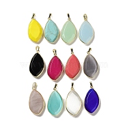 Natural & Synthetic Mixed Gemstone Pendants, Oval Charms with Rack Plating Golden Tone Brass Findings, Mixed Dyed and Undyed, 36~36.5x19.5~20x6~6.5mm, Hole: 6.5x3.5mm(G-K338-08G)