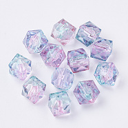 Two Tone Transparent Spray Painted Acrylic Beads, Polygon, Pink, 10x10x9.5mm, Hole: 1.8mm, about 930pcs/500g(ACRP-T005-10mm-26)